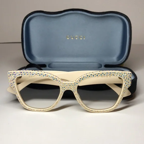 Gucci GG1424s Cream Crystal-Embellished Women's Glasses - Picture 8 of 12